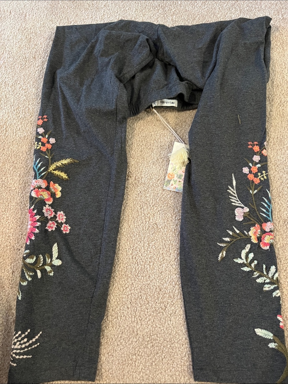 Johnny Was Valentina Springs Charcoal Leggings with Multicolor Floral Embroidery - Picture 8 of 8